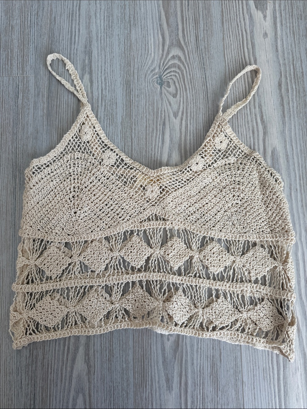 Rebellion Crochet Tank in Beige sz M